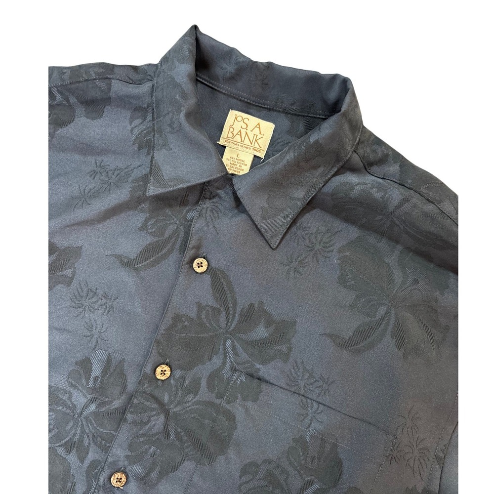 Jos. A. Bank Mens Large Black Floral Jacquard Short Sleeve Button Down‎ Shirt